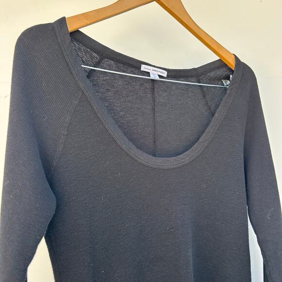 James Perse Black Long Sleeve Thermal Knit Scoop Neck Shirt Cotton Medium Size 2 - Picture 5 of 7